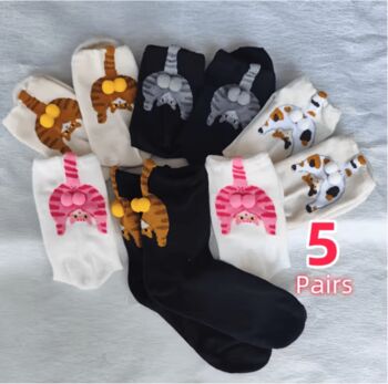 Novelty Fun Socks ~ Cats With Balls Five Pack, 2 of 3