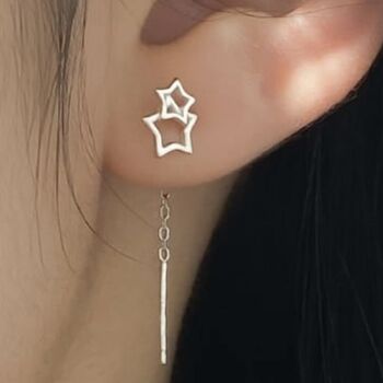 Sterling Silver Star Tassel Threader Earrings, 3 of 5