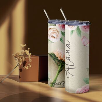 Personalised Pink Flowers Insulated Tumbler Bottle, 2 of 7
