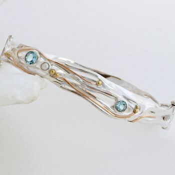 Organic Pearl And Blue Topaz Silver Bangle, 4 of 9