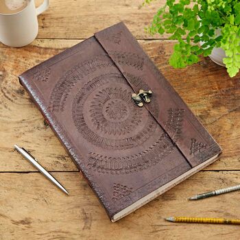 Handcrafted Indra A4 Embossed Leather Journal, 3 of 12