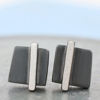 Geometric Earrings. Square Black Studs, 6 of 8