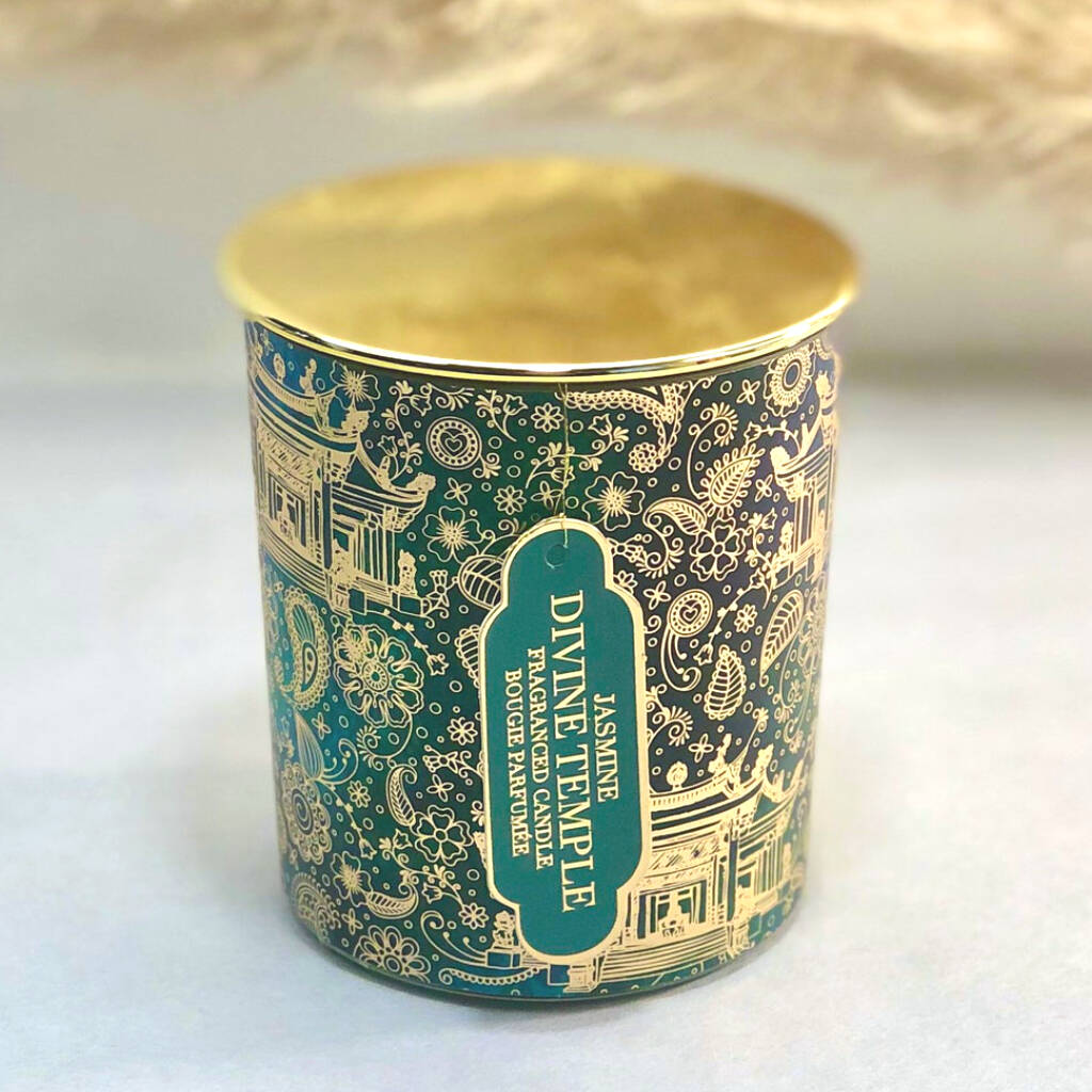 Scented Candle In Golden Glass Jar With Gold Lid By The Happy Place