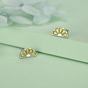 Sterling Silver Lime Slice Stud Earrings, 4 of 11