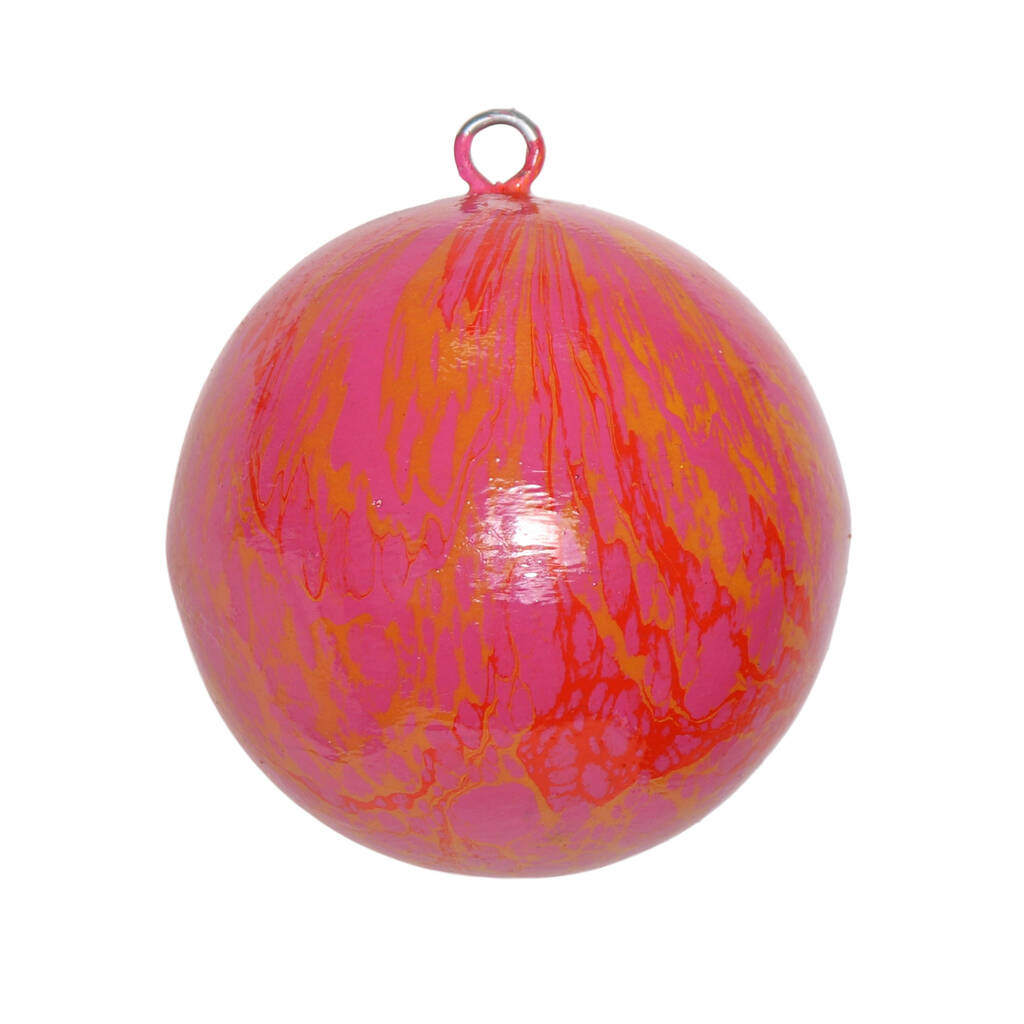 Christmas Marble Papier Mache Bauble Pink, 7cm
