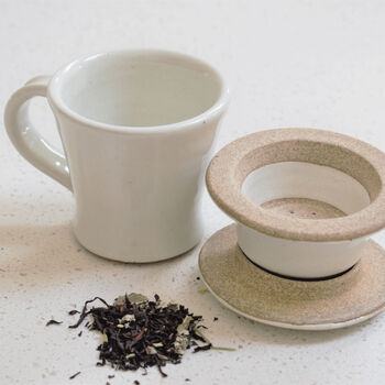 Vanilla Cream Ceramic Tea Cup With Lid And Strainer, 2 of 5