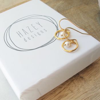 Pearl Rolled Gold Circle Earrings, 3 of 6