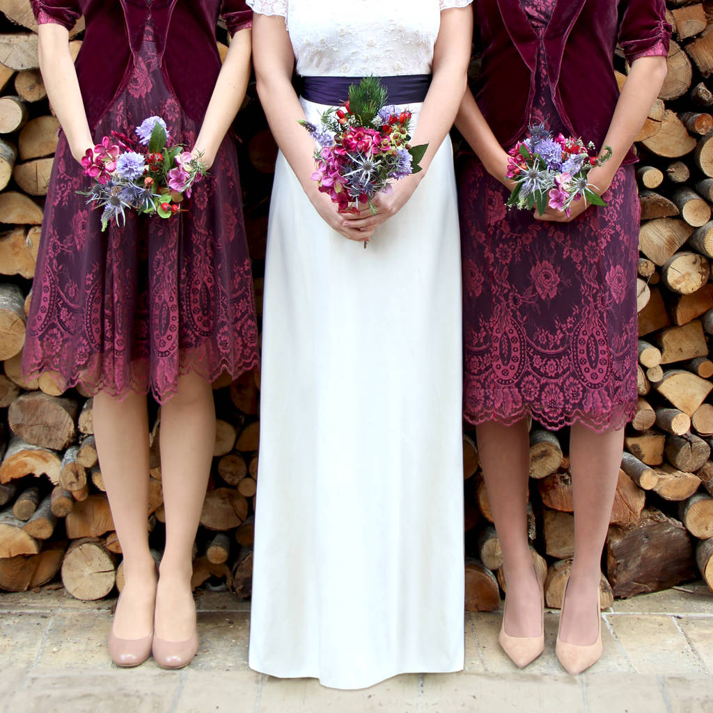 Bespoke Bridesmaid Dresses In Rosewood Lace, 1 of 7