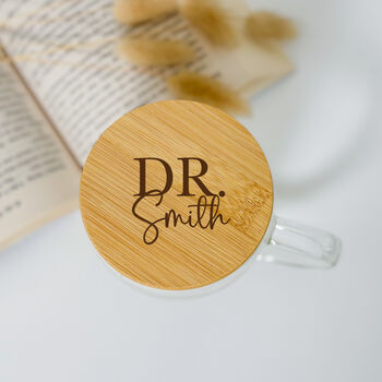 Personalised Doctor Gift Double Wall Glass Mug With Bamboo Lid, 3 of 5