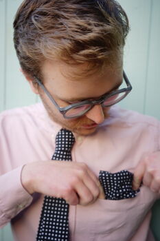 Mens Black And White Polkadot Print Pocket Square, 3 of 8