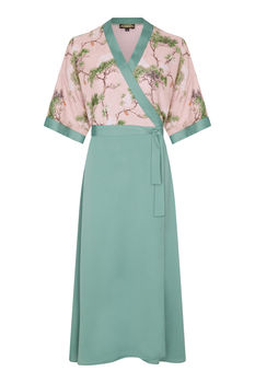 Special Occasion Wrap Dress In Crepe And Cloudpine Silk, 3 of 4