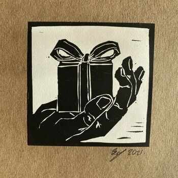 Gift In Hand Linocut Card, 3 of 3