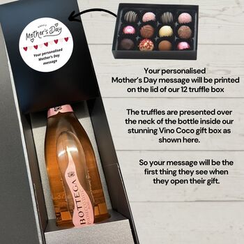 Vino Coco Personalised Mother's Day Pink Bottega Prosecco And Truffles Gift Set, 8 of 9