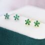 Sterling Silver Emerald Green Flower Cz Stud Earrings, thumbnail 5 of 12