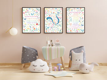 Set Three Custom Kids Nursery Letter Art Prints, 4 of 6