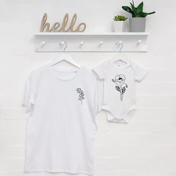 Mum And Child Personalised Birth Flower T Shirt Set, 2 of 6