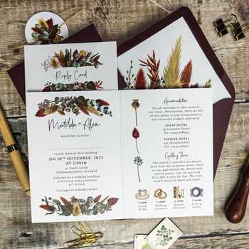 Autumn Dried Flowers Folded Wedding Invitation Suite, 5 of 7