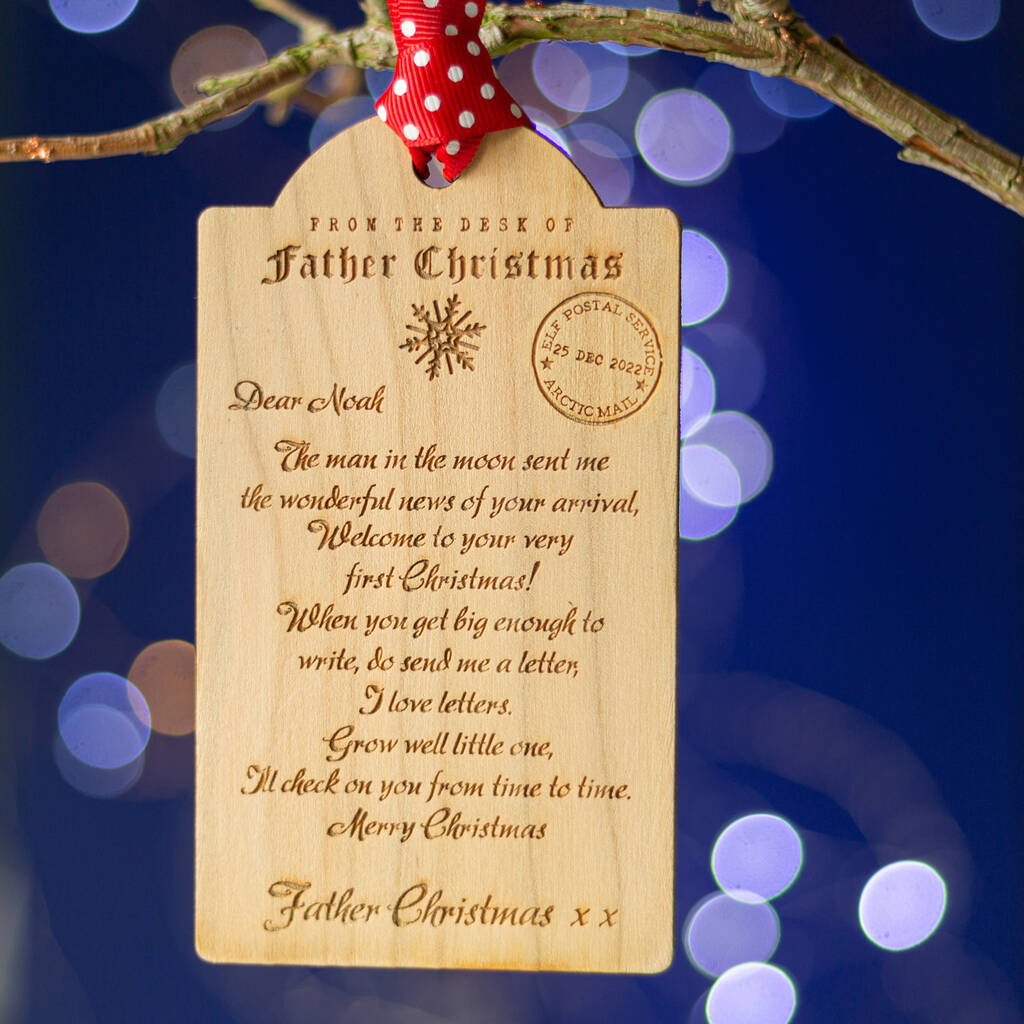 Baby's First Christmas Letter Wooden Tag Decoration, 1 of 6
