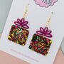 Pink And Gold Christmas Present Glitter Resin Earrings, thumbnail 3 of 4