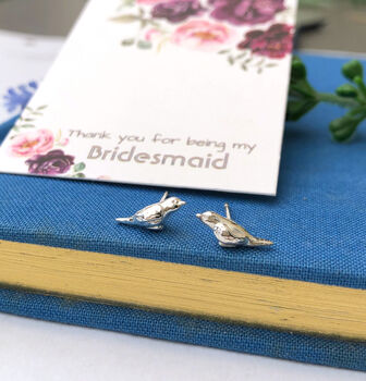 Sterling Silver Robin Thank You Bridesmaid Earrings, 3 of 12