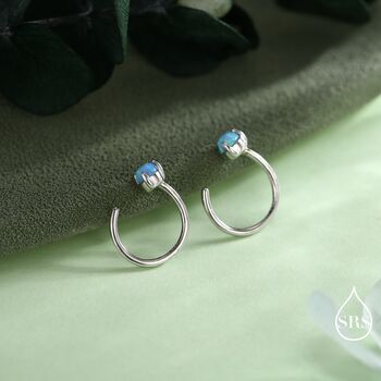 Minimalist Opal Huggie Hoop Threader Earrings In Sterling Silver, 7 of 12