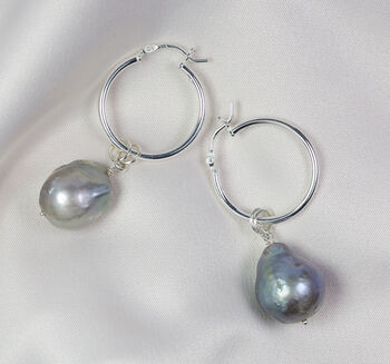 earrings baroque betty hoop pearls grey silver notonthehighstreet jewellery