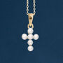 Tiny 18ct Gold Plated White Pearl Cross Necklace, thumbnail 1 of 11