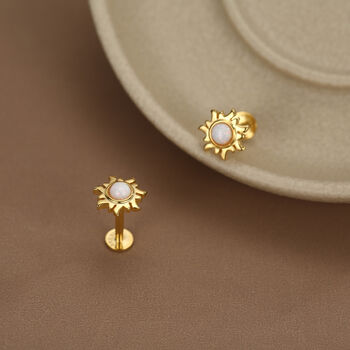 Sterling Silver Opal Sun 16 G Flat Back Earrings, 5 of 11