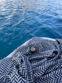 Capri Herringbone Luxury Cotton Scandi Blanket Black, 9 of 12