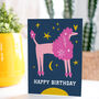 Pink Poodle Dog In Starry Sky Happy Birthday Card, thumbnail 1 of 4