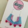 Blue And Pink Roller Skate Earrings / Disco Ball Sparkle Jewellery Skating Gift / Skate Lover Gift / 80s Disco Aesthetic Jewellery, thumbnail 5 of 5