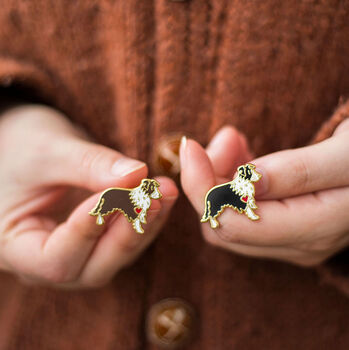 Border Collie Gold Plated Enamel Cufflinks, 2 of 4