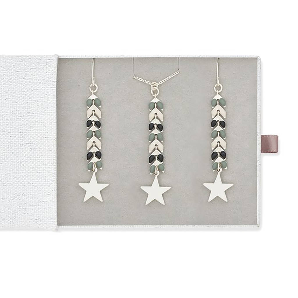 silver star earrings and necklace gift set by home & glory