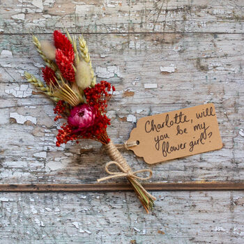 Will You Be My Bridesmaid Dried Flower Posy With Red, 2 of 2
