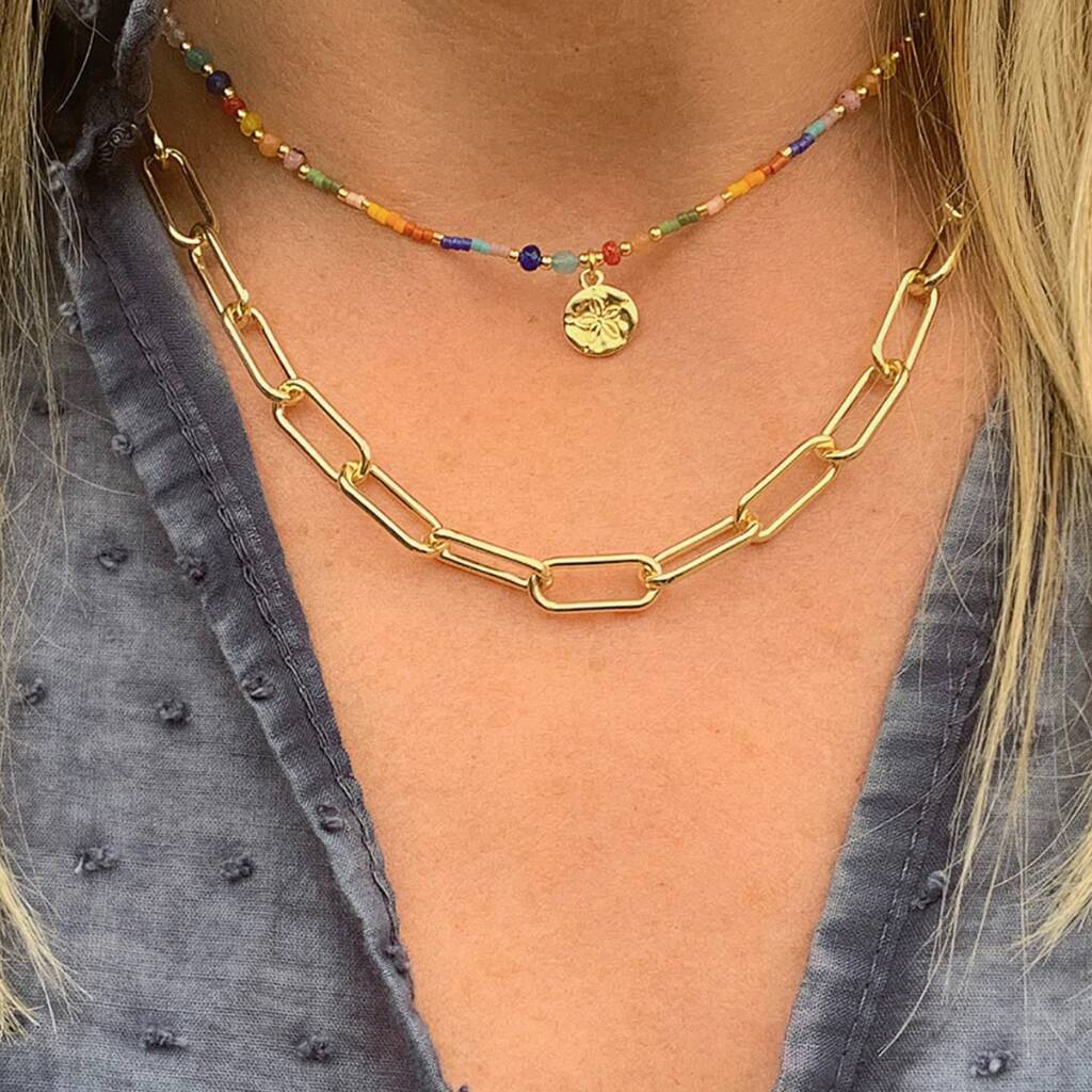 Multi Coloured Gold Plated Bead Necklace By Boho Betty