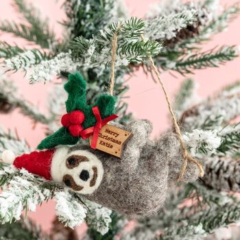 Personalised Felt Festive Sloth Christmas Decoration, 2 of 5