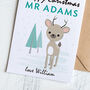 Teacher Christmas Card Personalised With Cute Deer, thumbnail 1 of 2