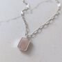 The Rectangle Rose Quartz Necklace, Silver, thumbnail 1 of 9