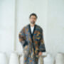 Royal Blue Men's Full Length Batik Kimono Robe, thumbnail 3 of 5