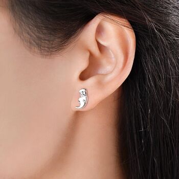 Sterling Silver Otter Hugging Shell Stud Earrings, 7 of 12