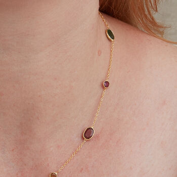 Tourmaline Pebble Silver Gold Plated Short Necklace, 4 of 11