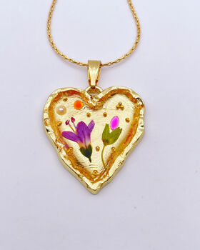 Real Flowers Heart Pendant Necklace Small Hand Made, 2 of 12