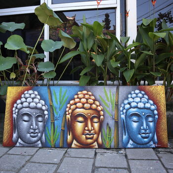 Buddha Painting Three Heads With Bamboo, 4 of 6
