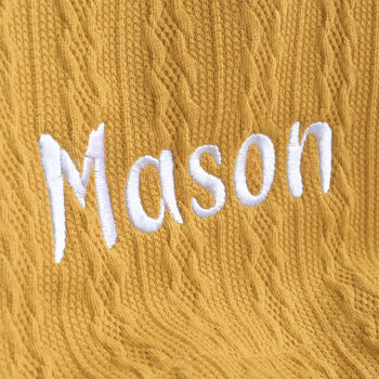 Personalised Knitted Mustard Baby Blanket, 2 of 8