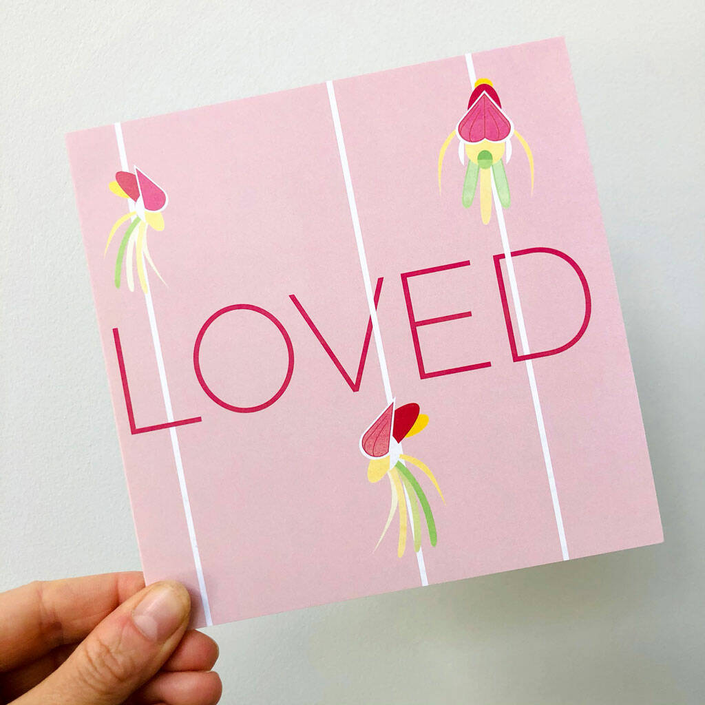 'Loved' Modern Florals Orchid Greetings Card, 1 of 7
