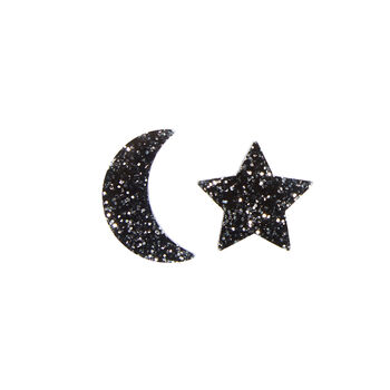 Glitter Moon And Star Stud Earrings, 2 of 4