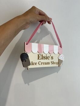 Personalised Wooden Ice Cream Shop Sign: Kids Pretend Play Cafe Accessory, 6 of 7