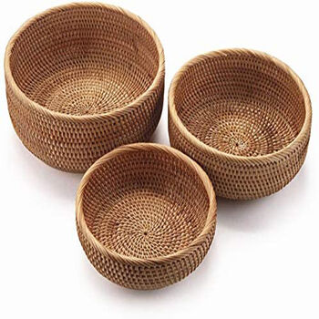 Pack Of Three Natural Rattan Round Serving Baskets, 2 of 4