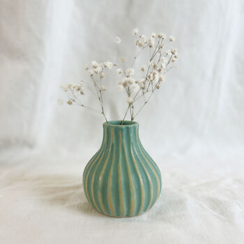 Fair Trade Stoneware Textured Stripe Bottle Bud Vase, 6 of 12