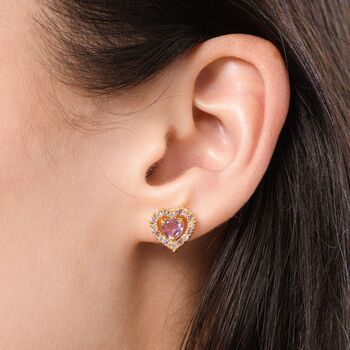 Purple Heart Lavender Amethyst Stud Earrings In Silver And Gold, 2 of 12